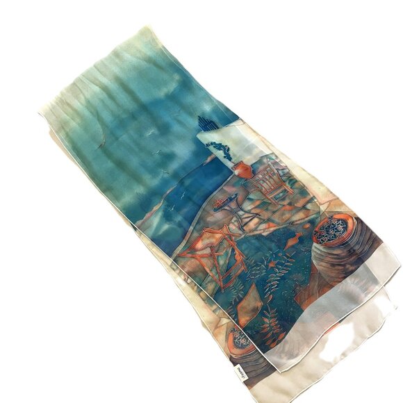 Stunning New Greek Scarf Santorini Scenic Mediterranean Coastal Design 29” - Picture 5 of 7